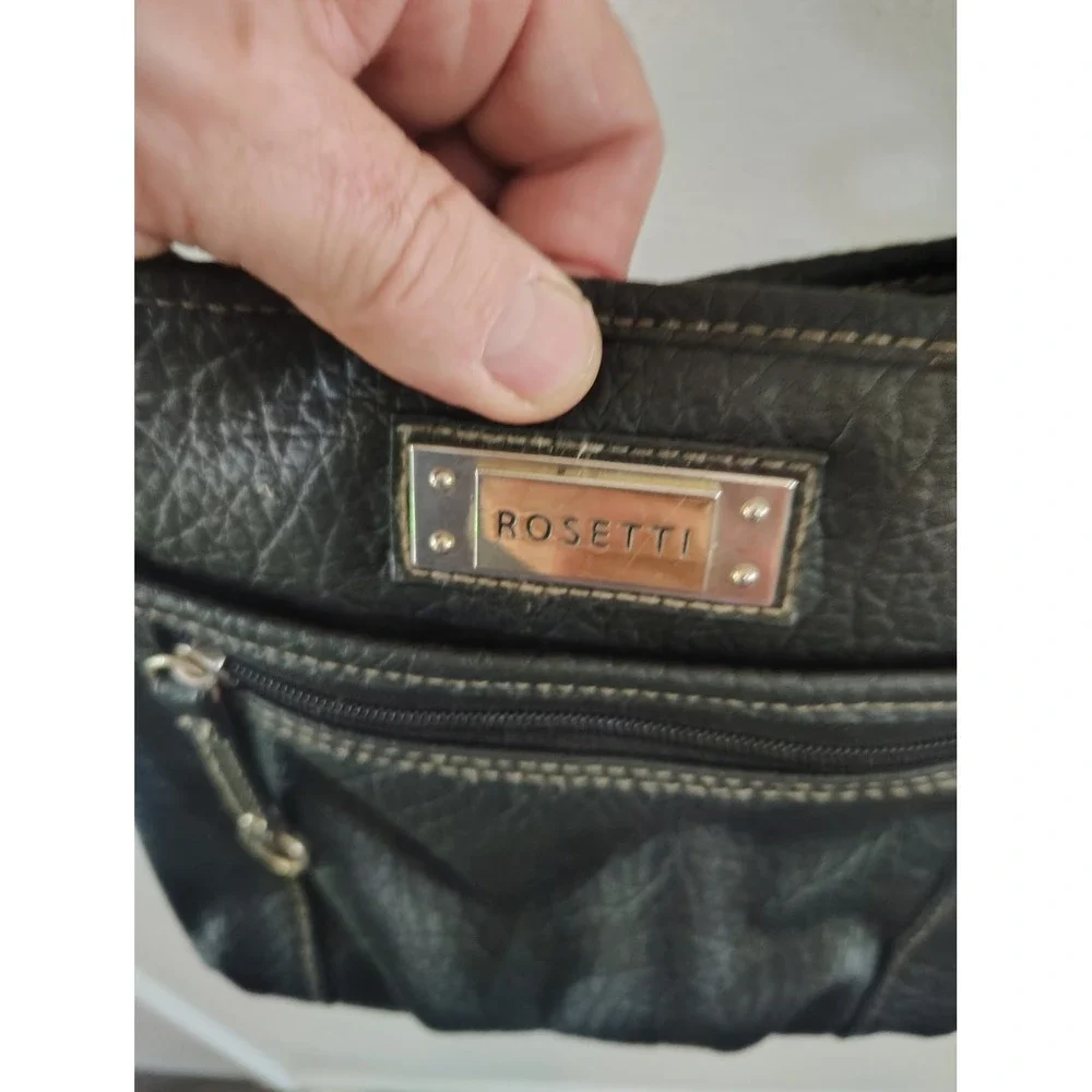 Rosetti Black Pebbled Faux Leather Crossbody Bag Messenger Purse Silver Hardware